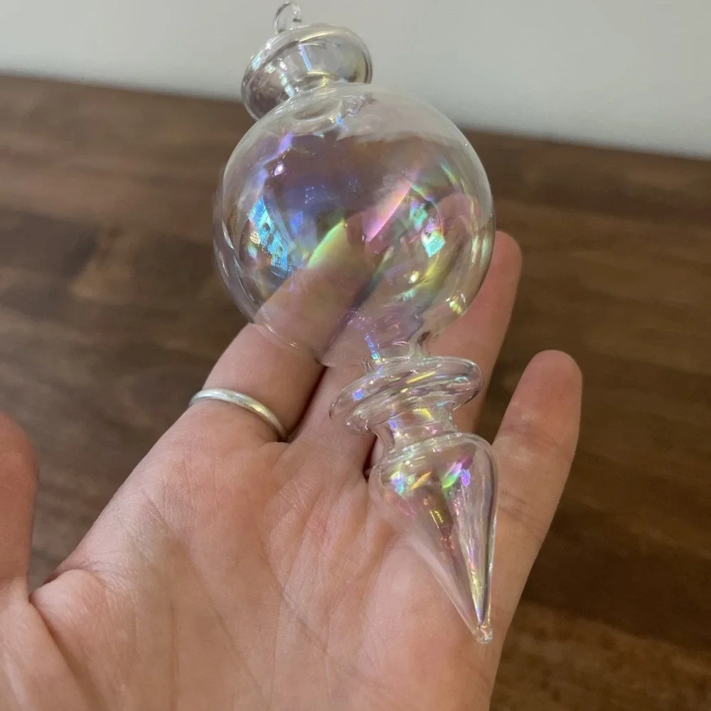 Vtg Iridescent Bubble Hand‎ Blown Glass Christmas Ornament Finale Drop Oil Slick